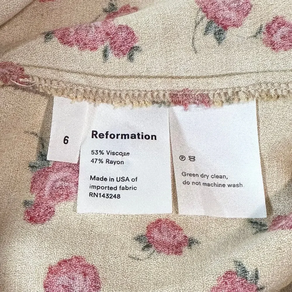 REFORMATION Josephine Midi Dress Floral Puff Long Sleeve Crew Neck Maxi, Amelia - Picture 15 of 15